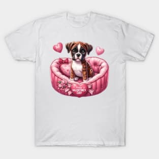 Valentine Boxer Dog in Bed T-Shirt